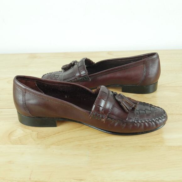 Vintage Men\'s 8 Tassel Loafers Burgundy Maroon Preppy Woven Leather Academia main image 10